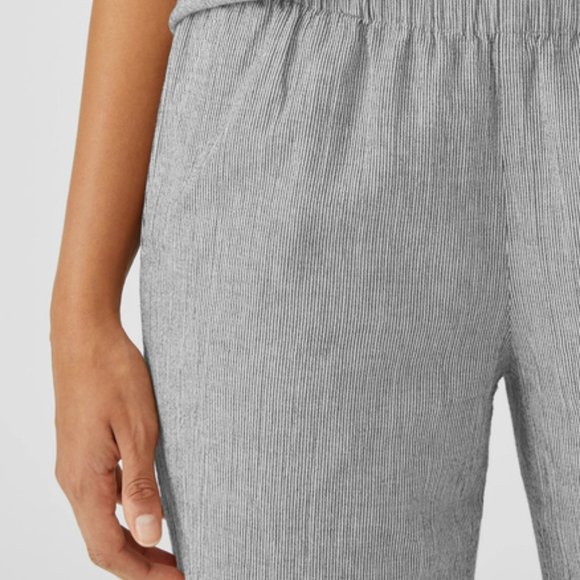 Eillen Fisher Black/Soft White Organic Cotton Linen Ticking Stripe Tapered Pant - Picture 5 of 6